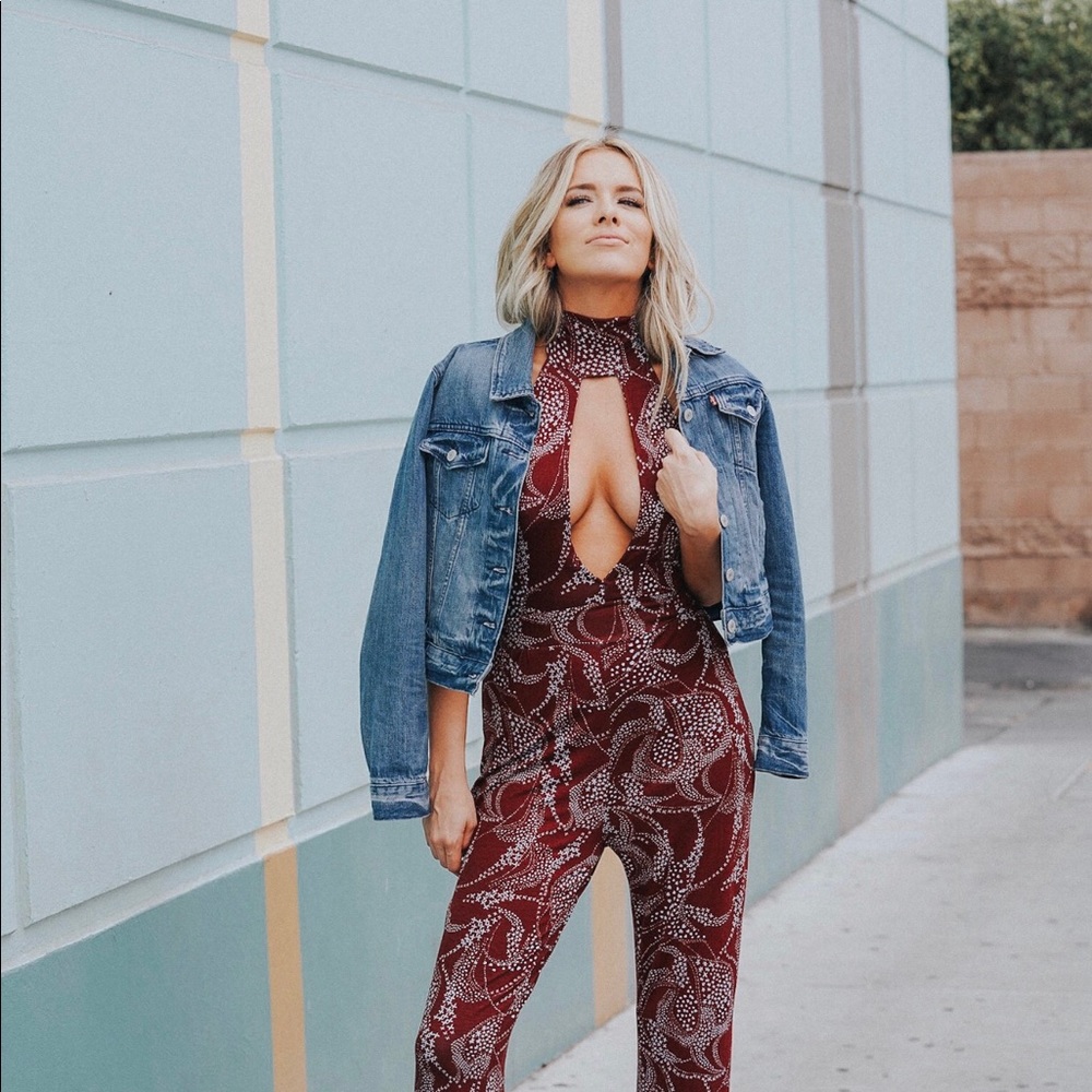 Printed low cut jumpsuit